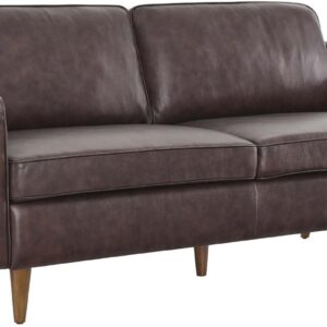 Upholstered Genuine Leather Sofa in Brown
