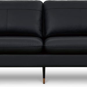 67" Top-Grain Leather Sofa, 2 Seater Loveseat Couch, Mid-Century Modern Leather Couch for Living Room Bedroom Apartment Office, Black