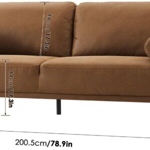 Sofa Couches, 79” Mid-Century Modern Couch, Breathable Faux Leather Couch with Upholstered Cushions/Pillows, 3-Seat Sofas & Couches, for Living Room Apartment Office, Brown