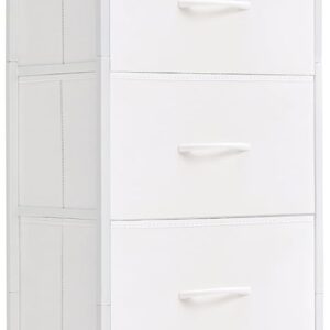 Tall Dresser for Bedroom with 5 Drawers, Storage Organizer Chest of Drawers with Removable Fabric Bins for Closet Bedside Nursery Laundry Living Room Entryway Hallway, White Leather