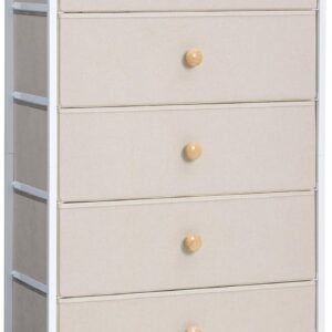 Tall Dresser, 7-Drawer Wide Fabirc Storage Tower, Chests of Drawers - Vertical Organizer Unit for Bedroom, Hallway, Entryway, Nursery, Closets with Handles (Beige)