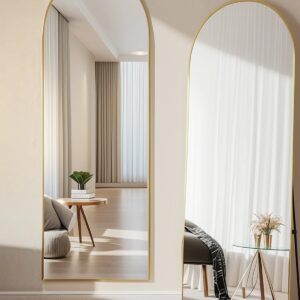 58"x18" Arched Full Length Mirror, Floor Mirror with Stand, Freestanding, Wall Mounted, Arched-Top Full Body Mirror for Bedroom, Dressing Room -Gold