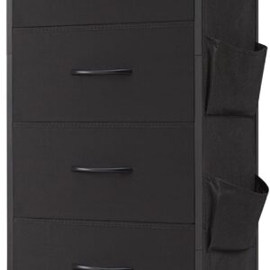 Tall Dresser for Bedroom with 6 Drawers and Side Pockets, Storage Organizer Chest of Drawers with Fabric Bins for Closet Bedside Nursery Living Room Entryway Hallway, Black Rustic Brown