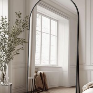 Full Length Mirror with Stand, 78"x38" Arched Full Body Mirror, Large Stand Up Mirror, Aluminum Frame Floor Standing Mirror, Freestanding Hanging Leaning Mounted for Bedroom Living Room Entryway Black