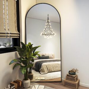 71"x26" Arch Full Length Mirror, Wall Mirror Floor Mirror with Stand Hanging or Leaning, Aluminum Alloy Frame Full Body Mirror for Bedroom, Dressing Room, Black