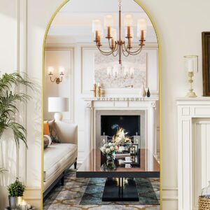 34"x76" Arched Full Length Mirror, Gold Large Floor Mirror with Aluminum Alloy Frame Standing Hanging or Leaning Wall-Mounted Mirror, Vanity Mirror for Living Room and Bedroom