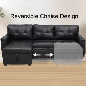 Transform Any Space: Sleeper Sectional Sofa with Convertible Sofa Bed & Inviting Chaise. Find Tranquil Comfort with Stress-Relieving Design & Durable Cushions - Black/Air Leather