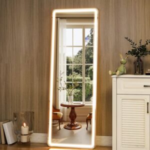 Full Length Mirror 60" x 16" Full Body Mirror with Stand Wall Mounted Hanging Mirror with Lights Free Standing Floor Mirror for Bedroom,White