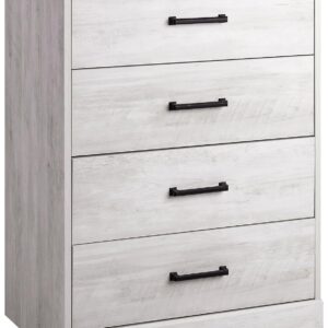 Farmhouse Chest, Wooden Bedroom Dresser with 4 Storage Drawers, 18.25in x 27.5in x 35.5in, Washed White
