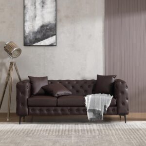 Tufted 3 Seater Sofa Modern Leather Couch for Living Room, Office, Apartment, Chocolate