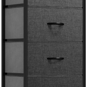 Storage Tower with 4 Drawers - Fabric Dresser, Organizer Unit for Bedroom, Living Room, Closets & Nursery - Sturdy Steel Frame, Easy Pull Fabric Bins & Wooden Top