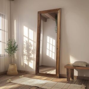Rustic Farmhouse Full Length Mirror, 64"x21" Wood Frame Floor Mirror, Free Standing Mirror Leaning Hanging Mirror, Long Mirror for Bedroom Living Room Cloakroom, Wood
