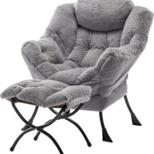 Lazy Chair with Ottoman, Modern Large Accent Lounge Chair, Leisure Sofa Armchair with Ottoman, Reading Chair with Footrest for Bedroom, Living Room, Dorm Rooms, Garden and Courtyard